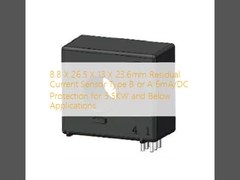 8.8 X 26.5 X 13 X 23.6 mm Sensor de corriente residual Tipo B o A Protección de 6 mA/DC para aplicaciones de 3,5 kW y menos